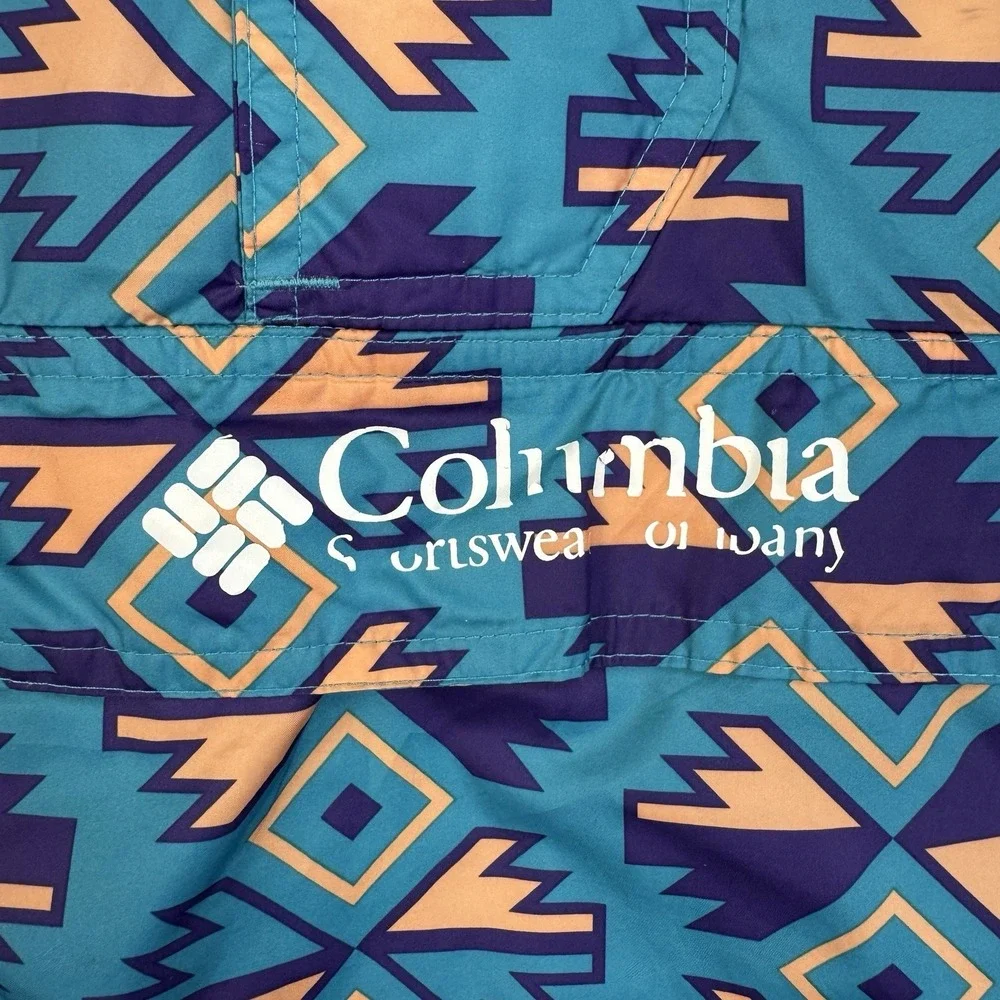 Columbia Challenger Pullover Jacket‎ Mens M Aztec Print Teal Purple Gorpcore